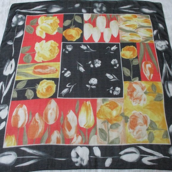 Semi sheer black & yellow floral scarf - Picture 2 of 7